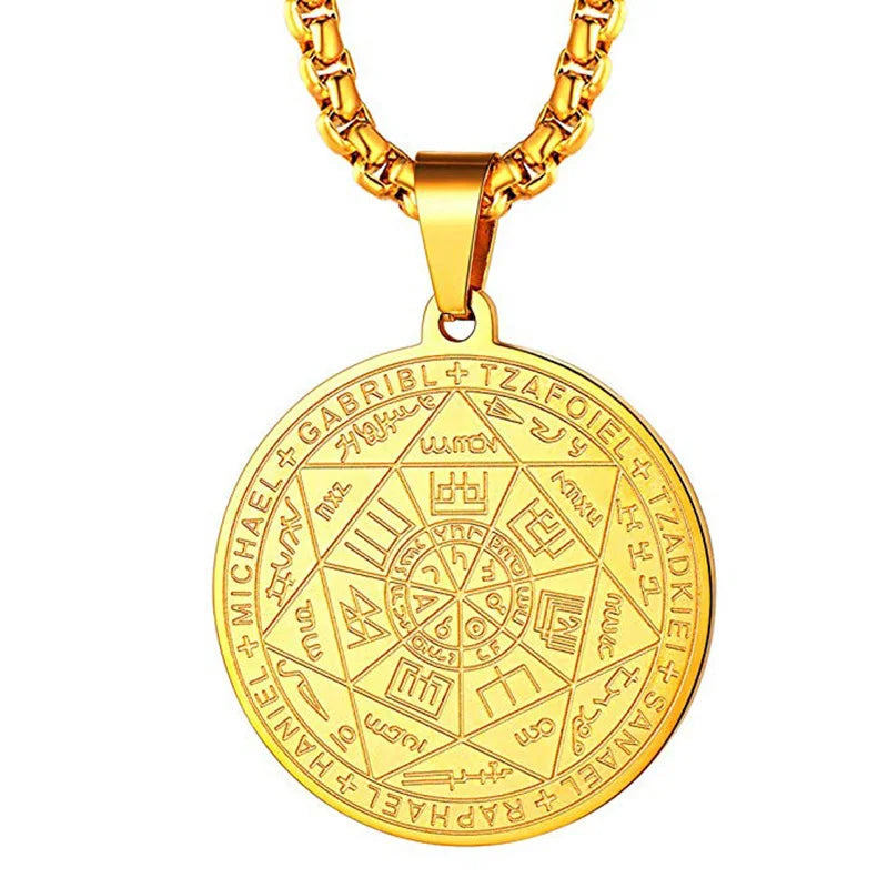 Seven Archangels Amulet Stainless steel Necklaces Men Seal of solomon Talisman Necklace Protection lewelry collar hombre