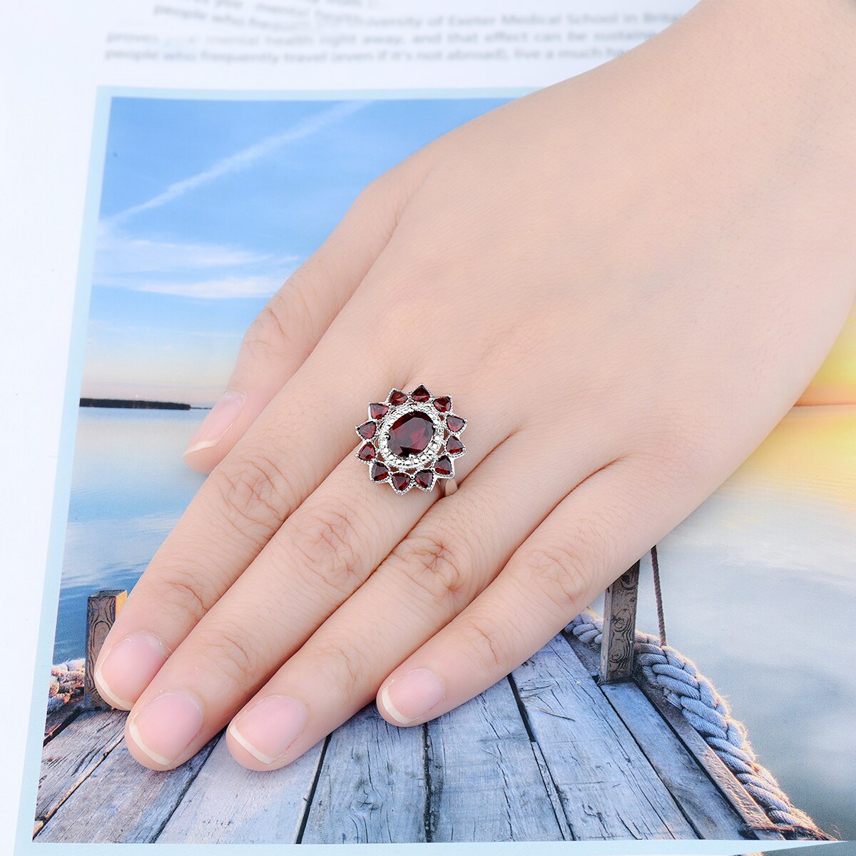 Natural Red Garnet Solid Silver Rings 3.5 Carats Genuine Gemstone Women Classic Birthday Gifts Anniversary S925 Jewelrys