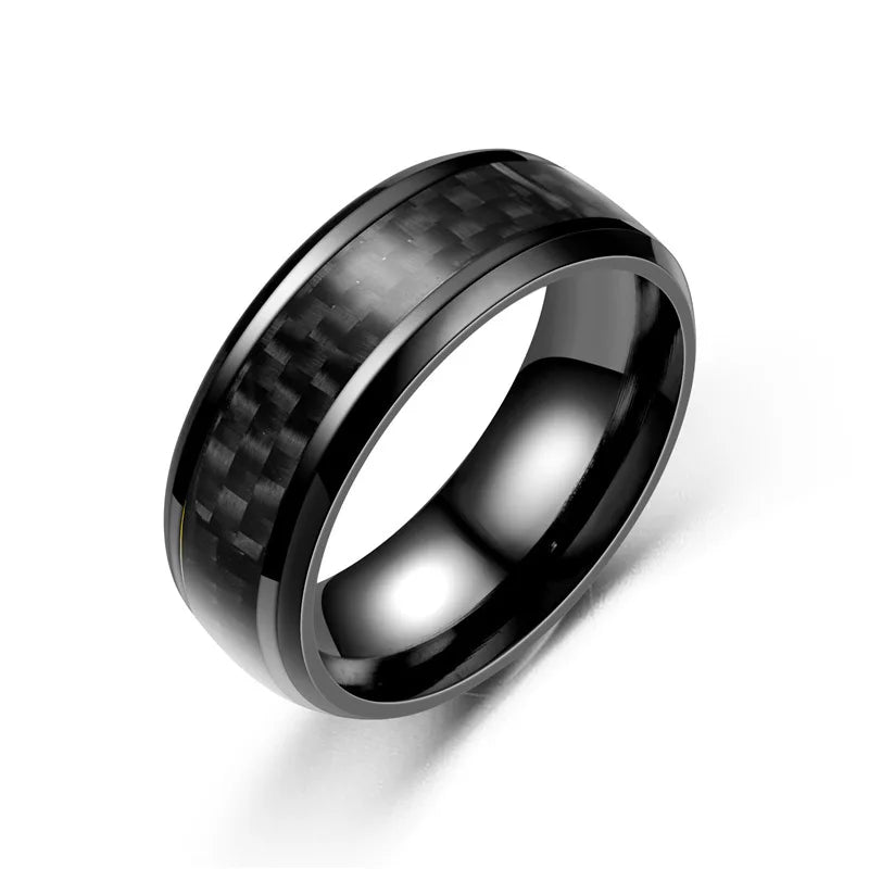 Classic 8mm Men Ring Titanium Stainless Steel Ring Inlay Black Blue Carbon Fiber Ring Wedding Jewelry Christmas Gift Accessories