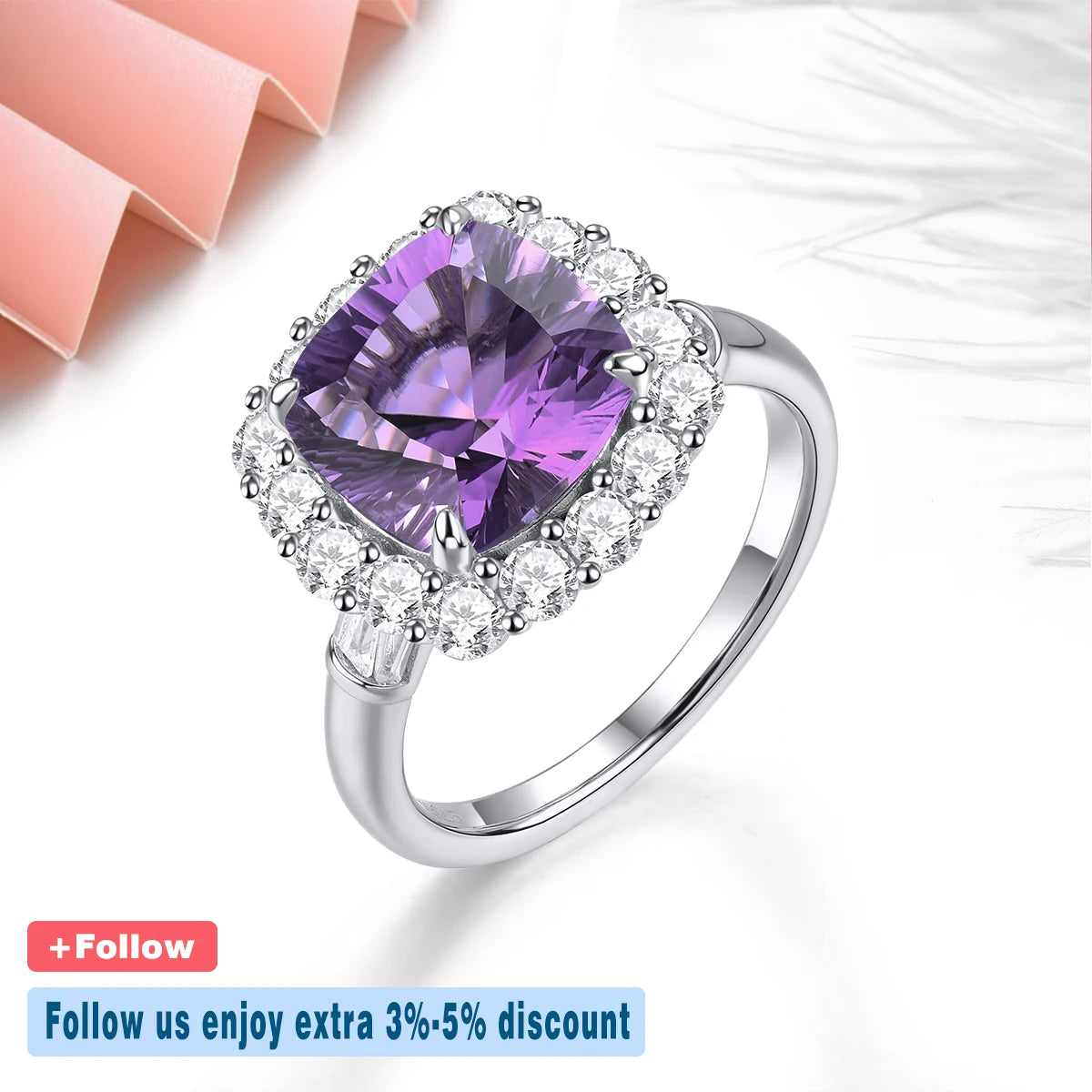 Natural Brazil Amethyst Sterling Silver Rings 4.2 Carats Genuine Birthstone Romantic Classic Fine Jewelry Style Birthday Gifts