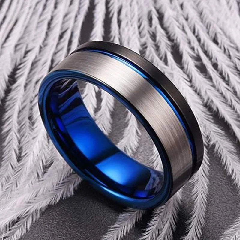 Modern 8mm Black Titanium steel Rings for Men Women Groove Multi-Faceted Stainless Steel Men Ring Wedding Band Jewelry Wholesale