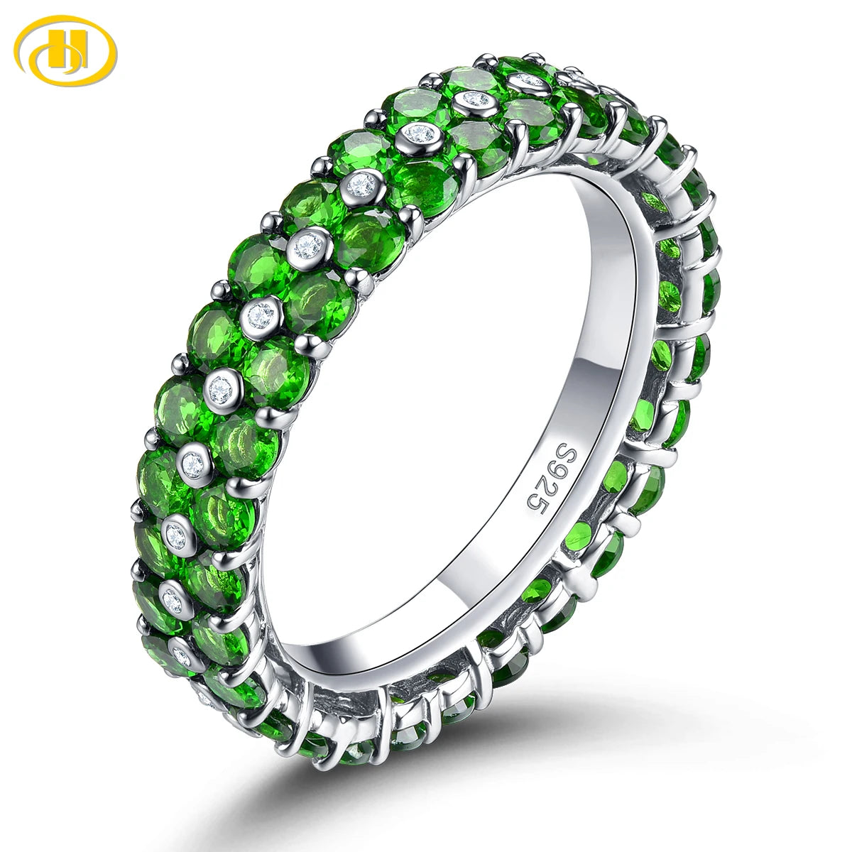 Natural Black Spinel Silver Rings 5.5 Carats Genuine Spinel Classic Fine Jewelry Unisex Style S925 Band Gifts for Birthday Natural Diopside