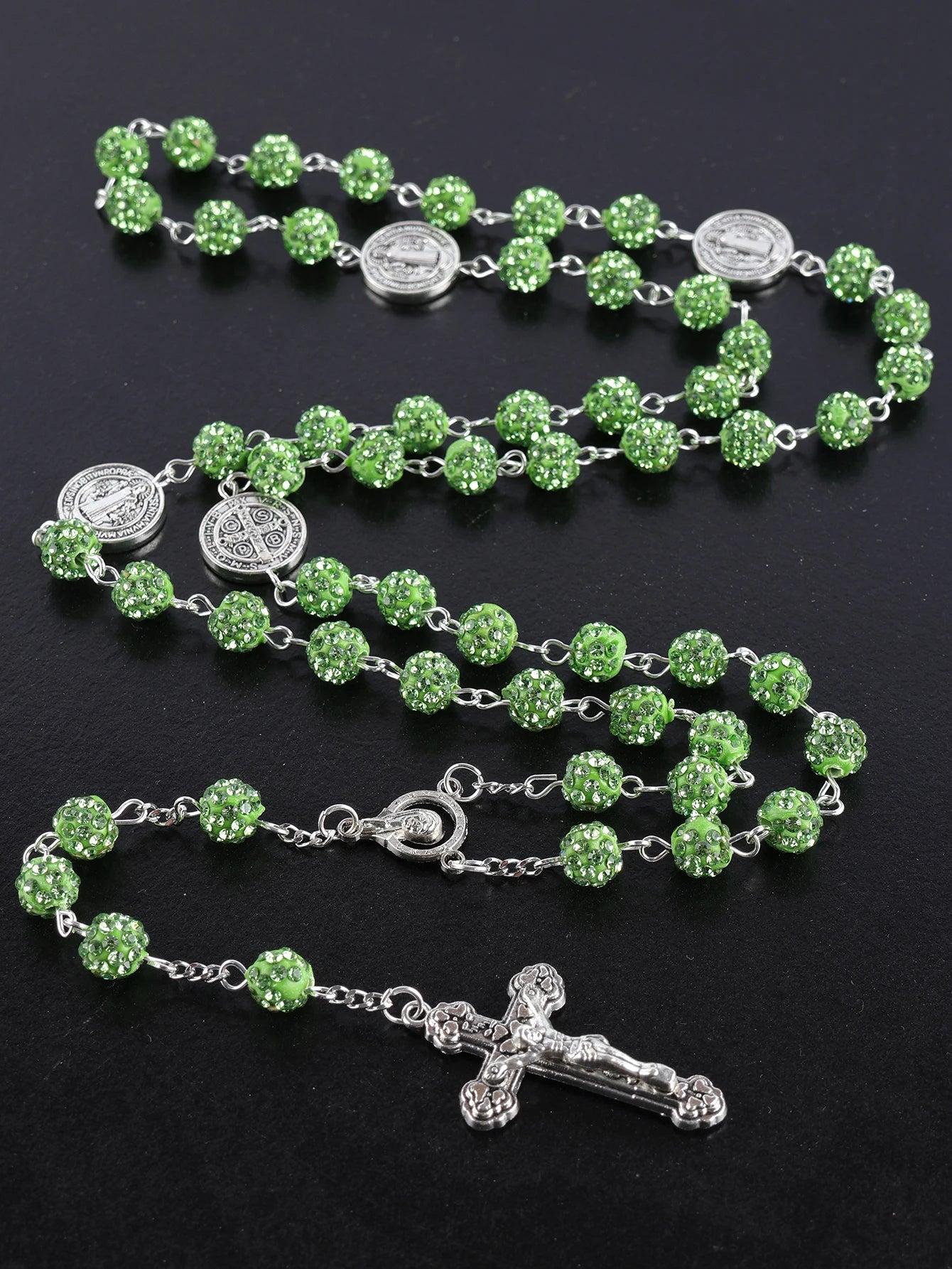 1 Piece Retro Classic Multi-Color 8mm Round Rosary DIY Pure Handmade Work Cross Religious Necklace Men's and Women's Jewelry GIF