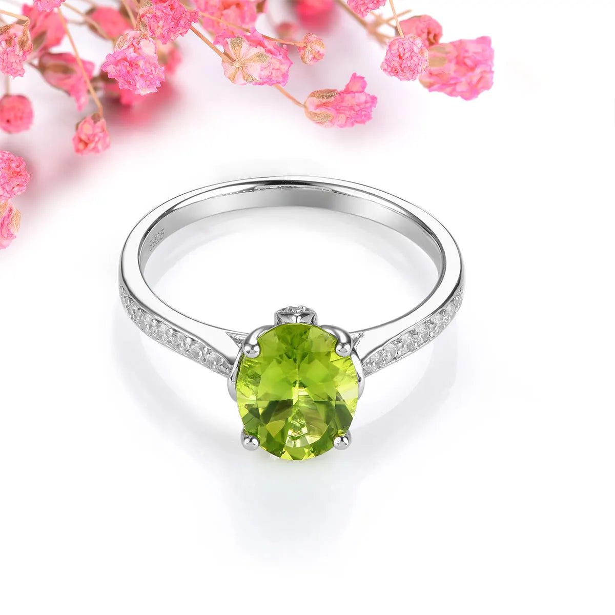 Natural Peridot Sterling Silver Rings 1.8 Carats Faced Cutting August Birthstone Women Simple Classic Style S925 Jewelrys