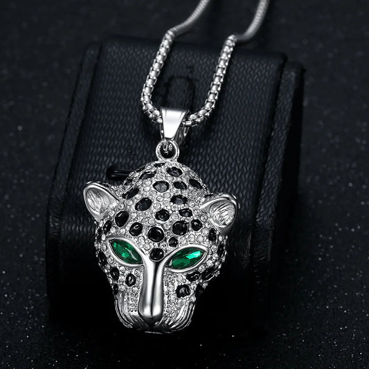 Hip Hop Fashion Red And Green Eyes Leopard Head Pendants Men Animal Charms Stainless Steel Pendant Jewelry Making