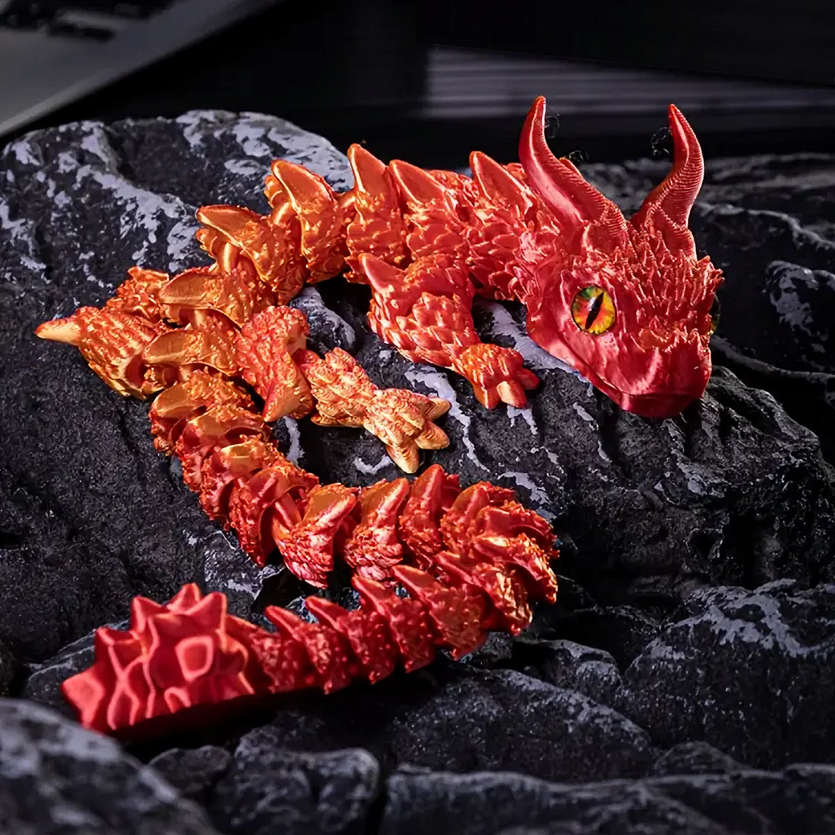 1pc Charming 3D Printed Double-Horned Dragon Figurine with Random Eyes - Ideal for Car Ornament, Home & Car Decor, Living Room