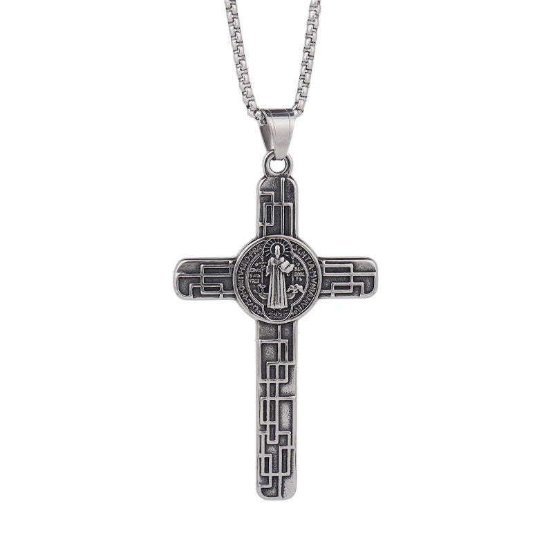 Classic Christian Jesus Cross Stainless Steel Necklace for Men Women Vintage Religion Prayer Baptism Pendants Jewelry