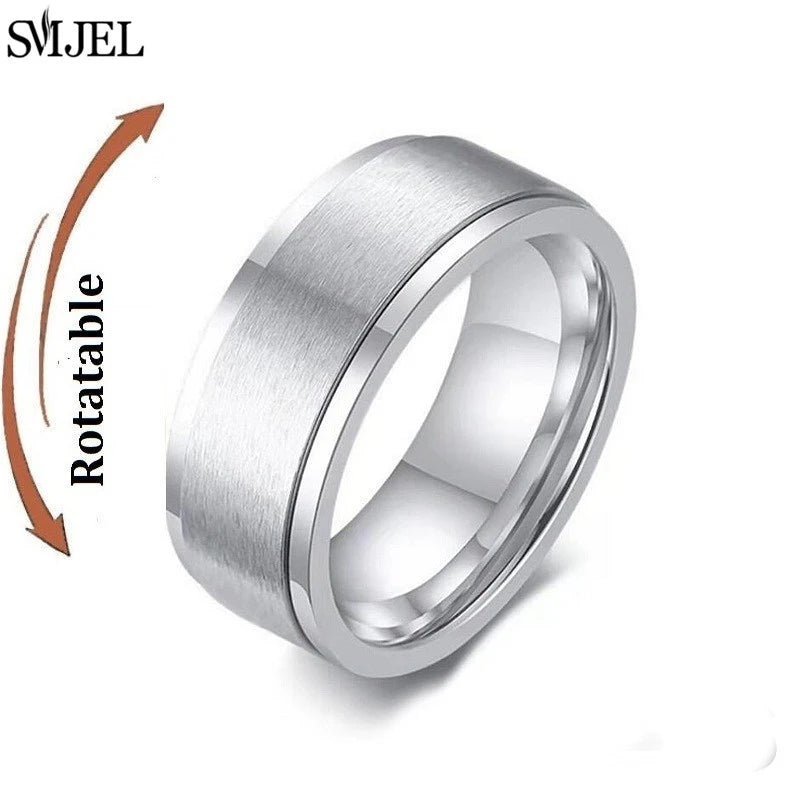 Rose Gold Stainless Steel Anxiety Ring Women Men Fidgets Spinner Rings Engagement Bands Silver Color Fashion Jewelry 8/6mm