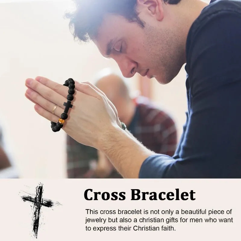 Easter Basket Stuffers Religious Cross Bracelet for Him Son Dad Man Inspirational Faith Jewelry