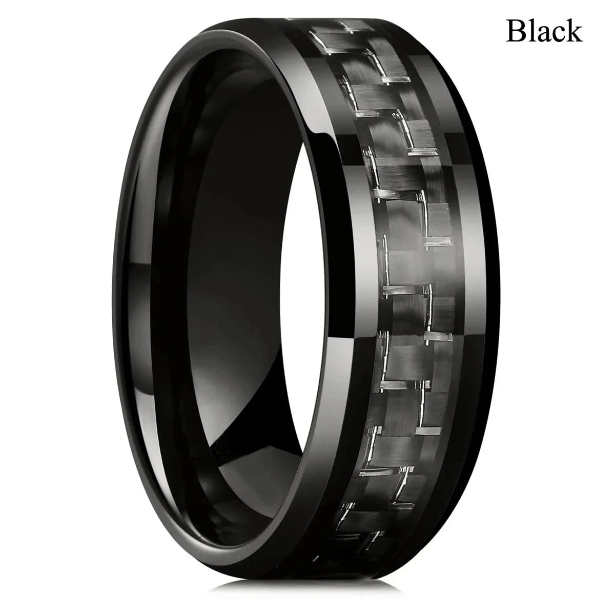 Fashion 8mm Men Stainless Steel Rings Inlaid Black Blue Red Carbon Fiber Rings For Men Wedding Engagement Party Jewelry Gifts