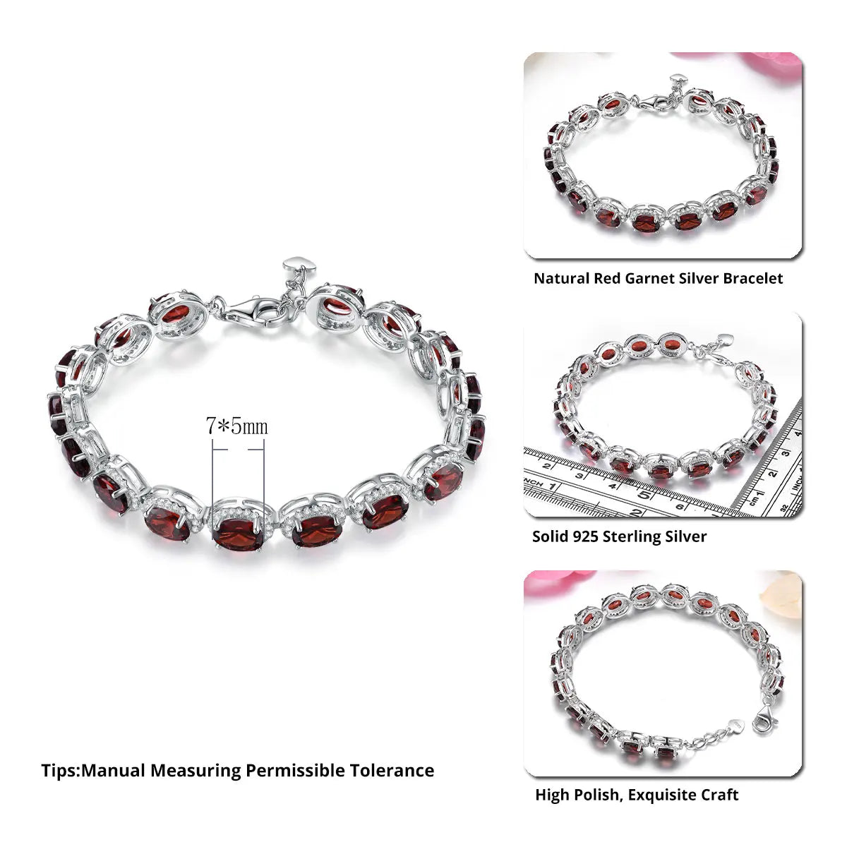 Natural Red Garnet Sterling Silver Bracelets 16 Carats Genuine Gemstone Luxury Classic Fine Jewelry S925 Women Favorite Gifts