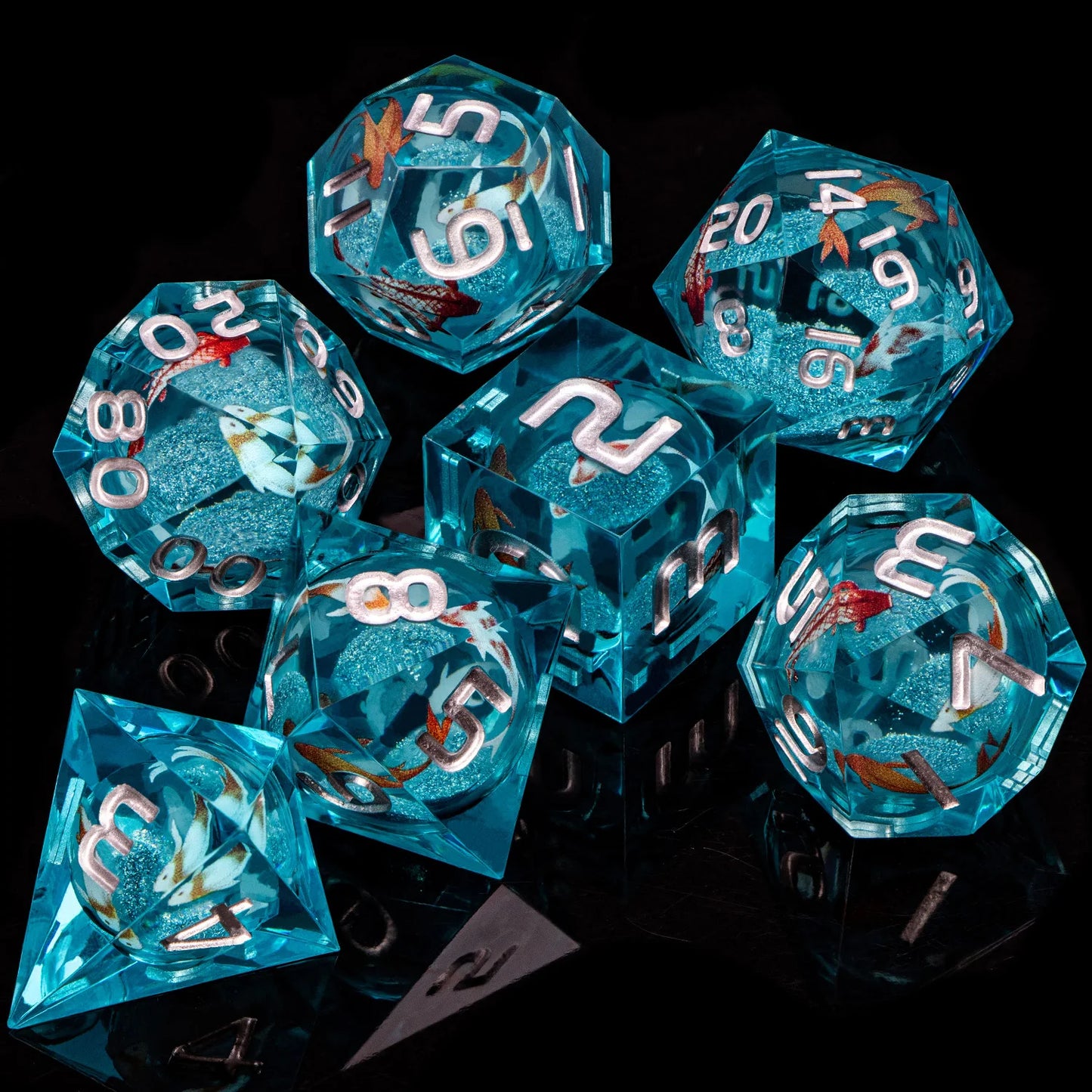 Dnd D20 Black Blue Liquid Flow Eye Dice Set & Ring D and D Sharp Edge Dice For Dungeon and Dragon Pathfinder Role Playing Games LS-22