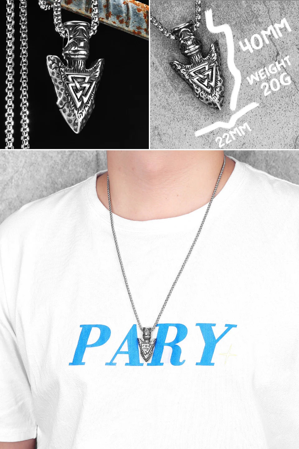 Collar con colgante de acero inoxidable con diseño de armas vikingas para hombre, estilo nórdico, estilo retro rock, punk, rap, para amigos, regalo de joyería masculina.