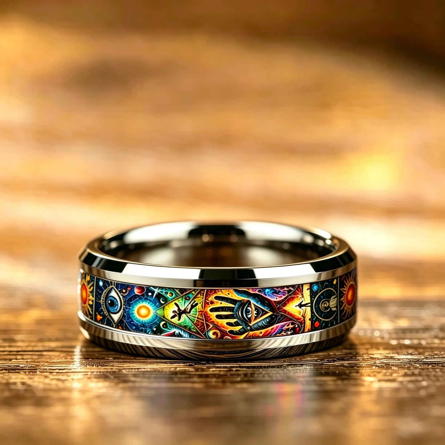 Vintage Tarot Sun Moon Star Occult Mystical Pattern Stainless Steel Rings for Men Women High Polished Wedding Band Jewelry Gift