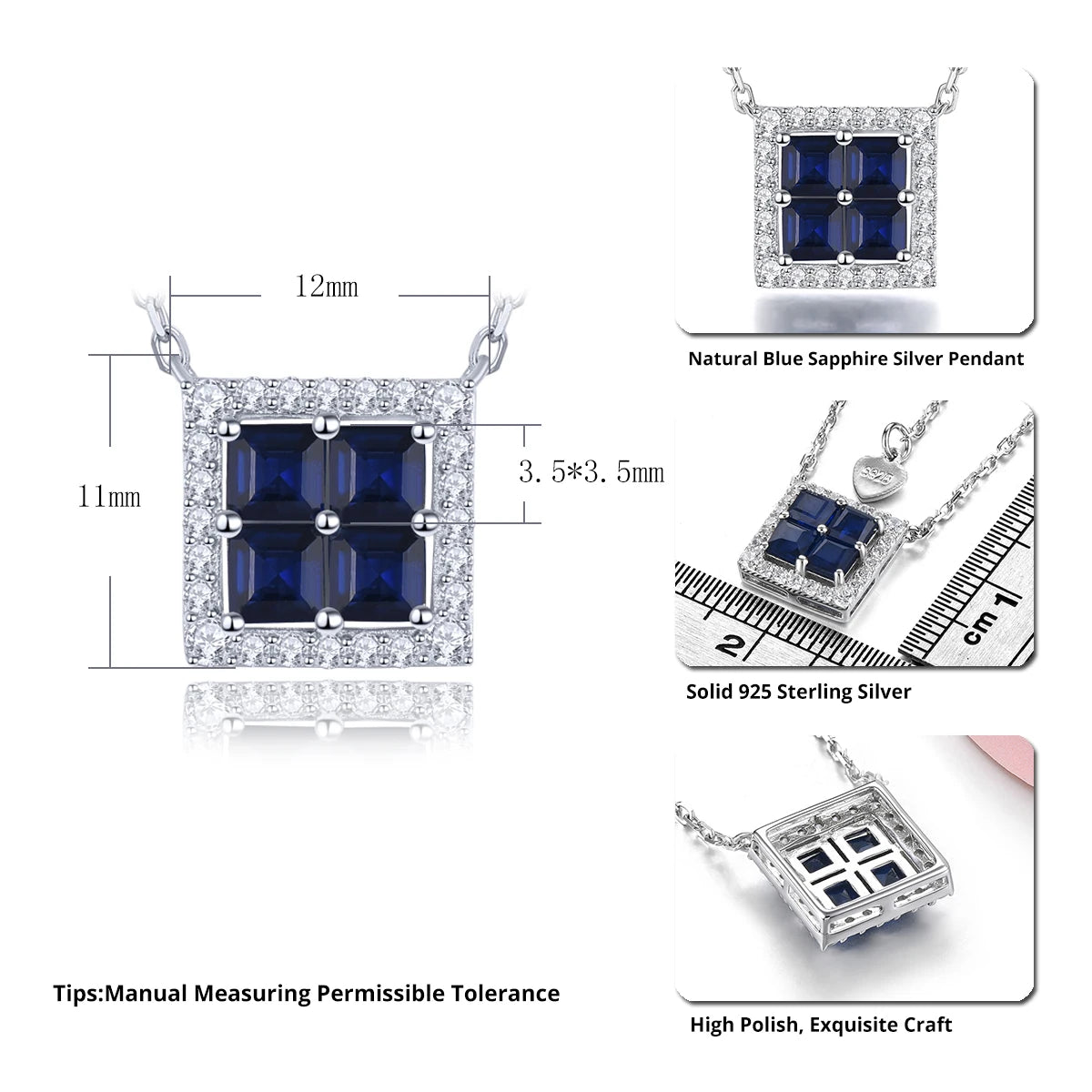 Natural Precious Blue Sapphire Sterling Silver Necklace 1.4 Carats Genuine Birthstone Women Classic Exquisite S925 Fine Jewelrys