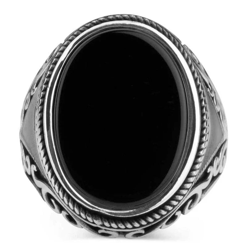 New Retro Handmade Turkish Rings for Men Vintage Double Swords Black Zircon Rings Punk 2024 Trendy Islamic Religious Muslim