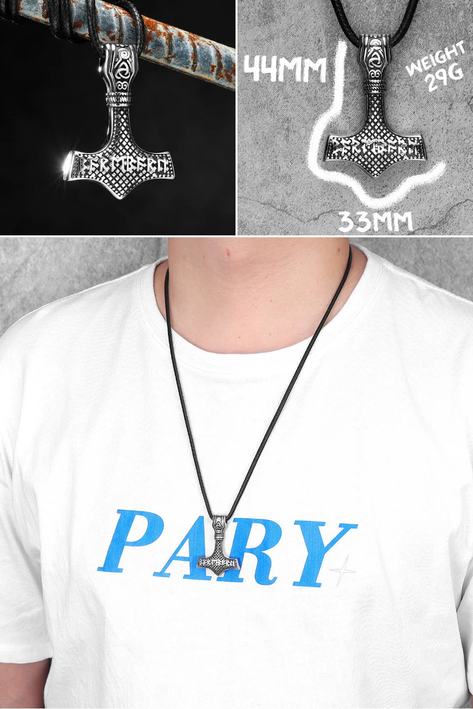 Collar con colgante de acero inoxidable con diseño de armas vikingas para hombre, estilo nórdico, estilo retro rock, punk, rap, para amigos, regalo de joyería masculina.