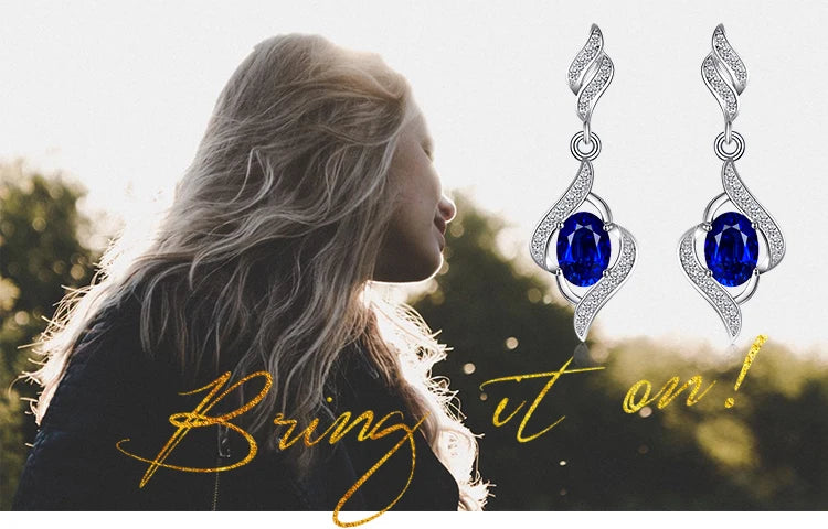 JewelryPalace Created Blue Sapphire 925 Sterling Silver Dangle Drop Earrings for Women Fine Jewelry