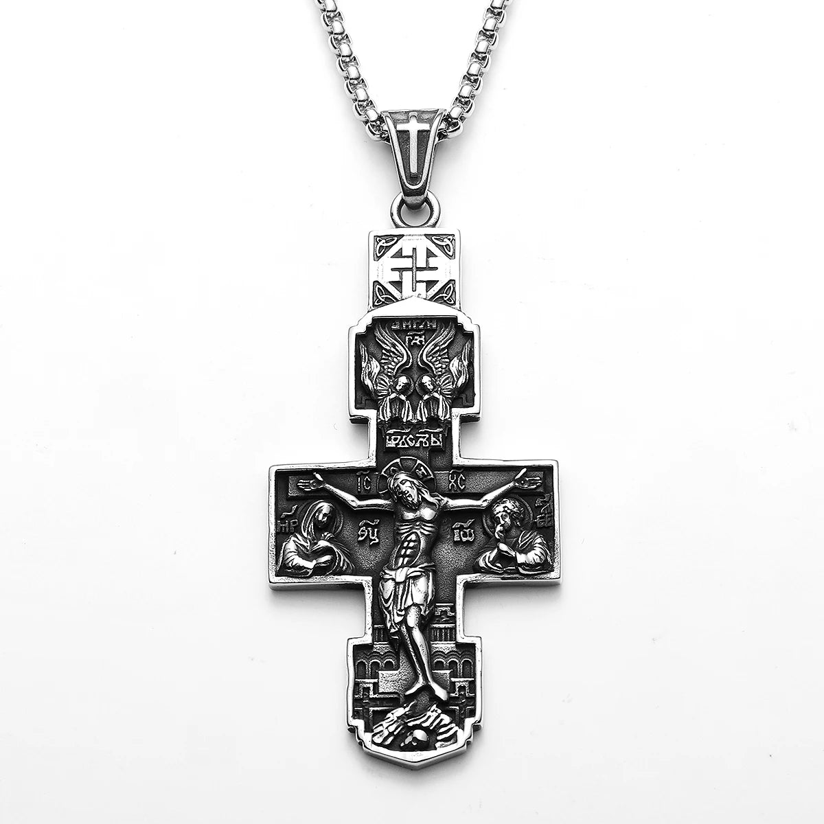 Retro Carving Jesus Cross Stainless Steel Men Necklaces Pendant Chain Punk For Women Fashion Jewelry Gifts