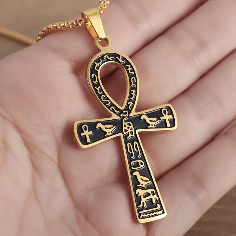Creative Retro Ancient Egyptian Ankh Cross Pendant Necklace for Men Personalized Animal Totem Necklace Accessories Gift