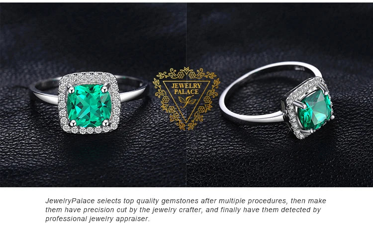 JewelryPalace Green Simulated Nano Emerald  925 Sterling Silver Rings for Women Halo Engagement Ring Statement Gemstones Jewelry