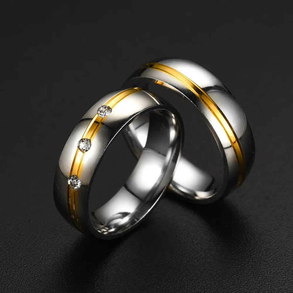 Trendy Stainless Steel Couple Rings For Men Women Inlay Rhinestones Zirconia Rings Wedding Party Jewelry Valentines Day Gifts