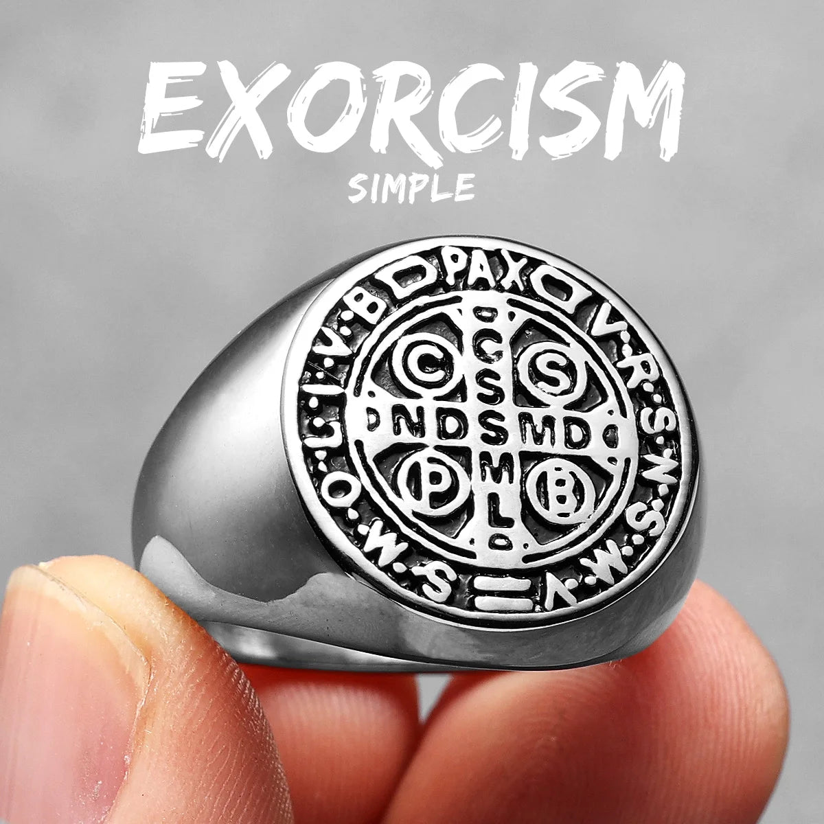 Catholic Saint Benedict Exorcism Amulet  Men Rings Stainless Steel Women Jewelry Vintage Punk Fashion Accessories Gift Wholesale