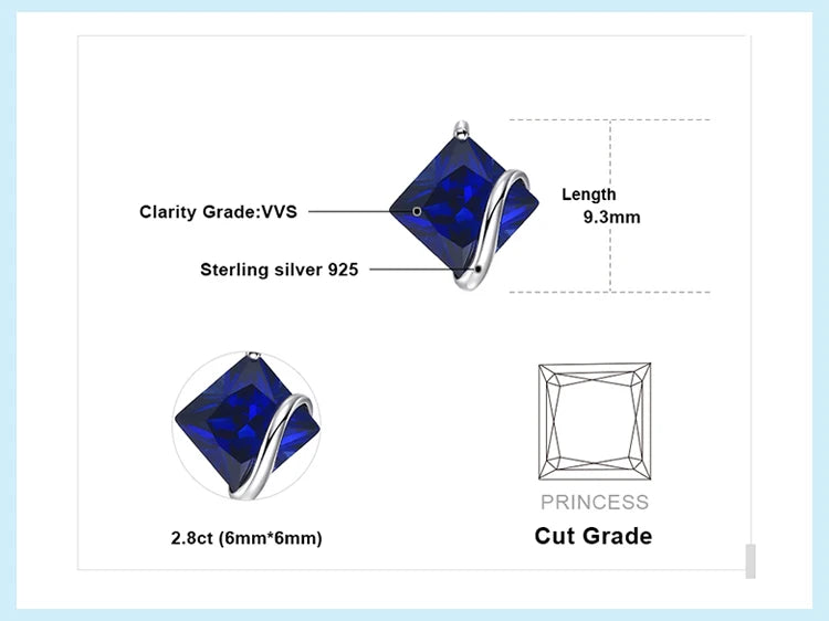 JewelryPalace Square 2.8ct Created Blue Sapphire 925 Sterling Silver Stud Earrings for Women Gemstone Fine Jewelry Birthday Gift