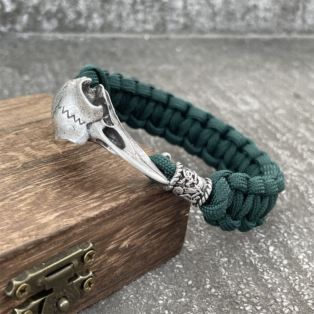 Nostalgia Norse Viking Raven Goth Skull Jewelry Trinity Dragon Beads Paracord Bangles Bracelets For Women Men Wiccan Jewelry Green Rope