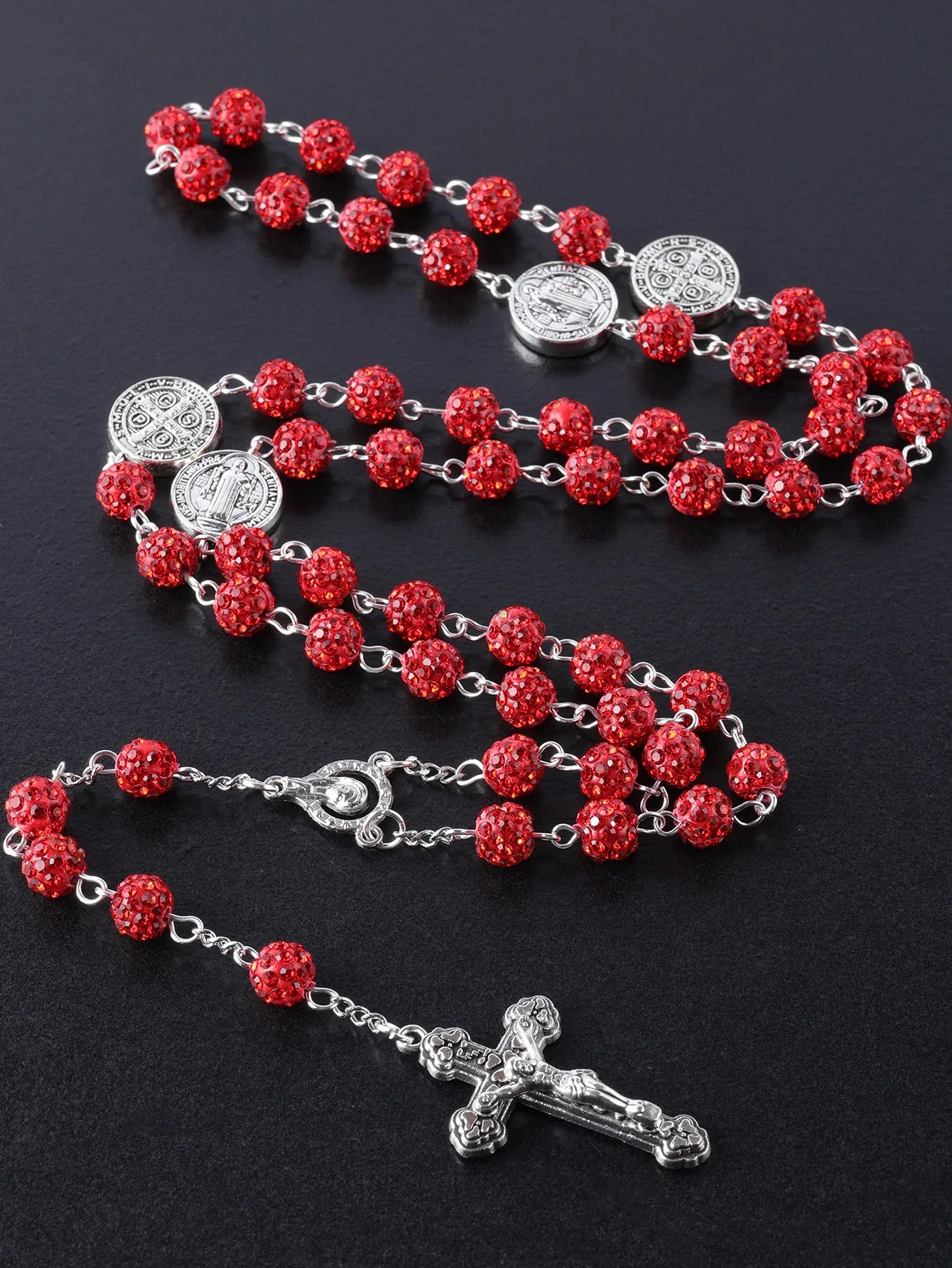 1 Piece Retro Classic Multi-Color 8mm Round Rosary DIY Pure Handmade Work Cross Religious Necklace Men's and Women's Jewelry GIF