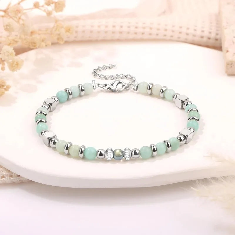 Mothers Day Bracelets gift,Birthday Valentines Gift Amazonite Colorful Imperial Jasper Stainless Steel Beads Bracelets,with card