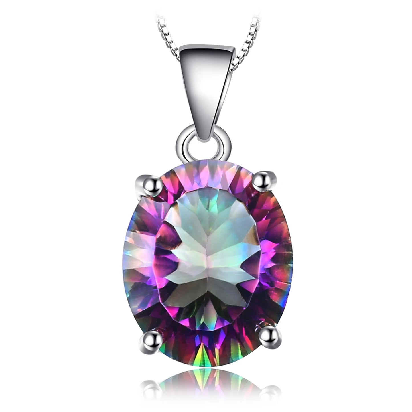 JewelryPalace Natual Multiple Cut Rainbow Fire Mystic Quartz Solid 925 Sterling Silver Pendant Necklace for Women No Chain