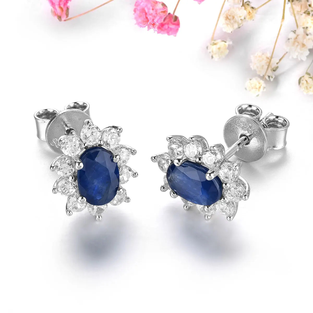 Natural Precious Blue Sapphire Sterling Silver Stud Earring 1.2 Carats Genuine Gemstone Women Birthday Anniversary Fine Jewelry