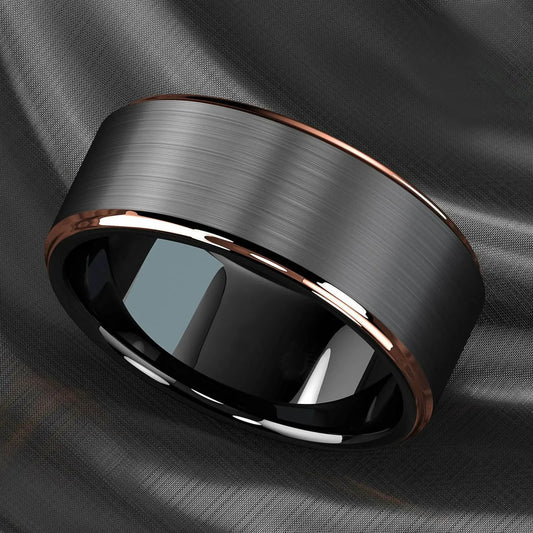 Fashion 8mm Stainless Steel Rings for Men Rose Gold Color Step Edge Black Brushed Men Rings Wedding Party Jewelry Gifts