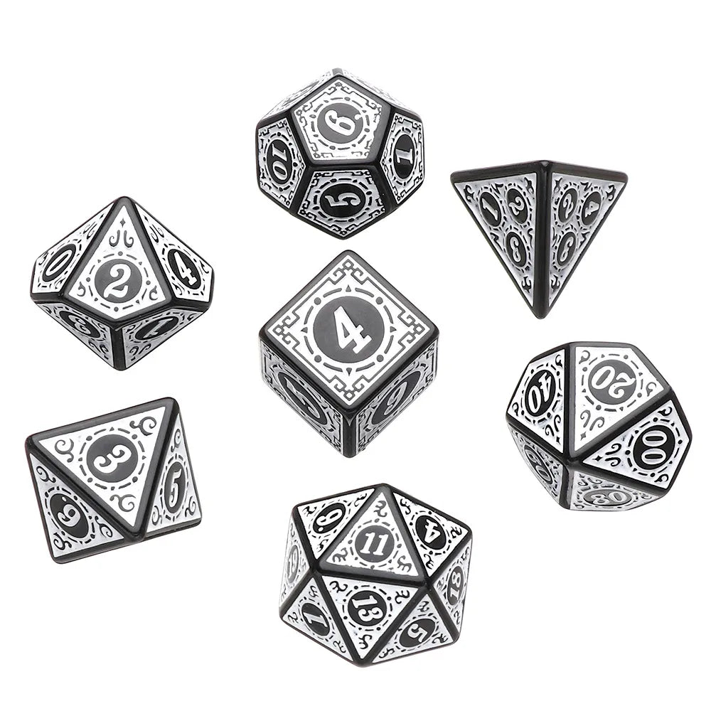 7Pcs Metal Polyhedral Dice Set Cool Metal Dices Table Games Accessory For D&d DND D6 D8 D10 D12 D20 E4 - Plastic