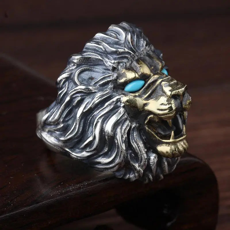 Retro Personality Domineering Lion Head Ring for Men's Fashion Trend Punk Rock Adjustable Size Ring Accessories Jewelry Gift