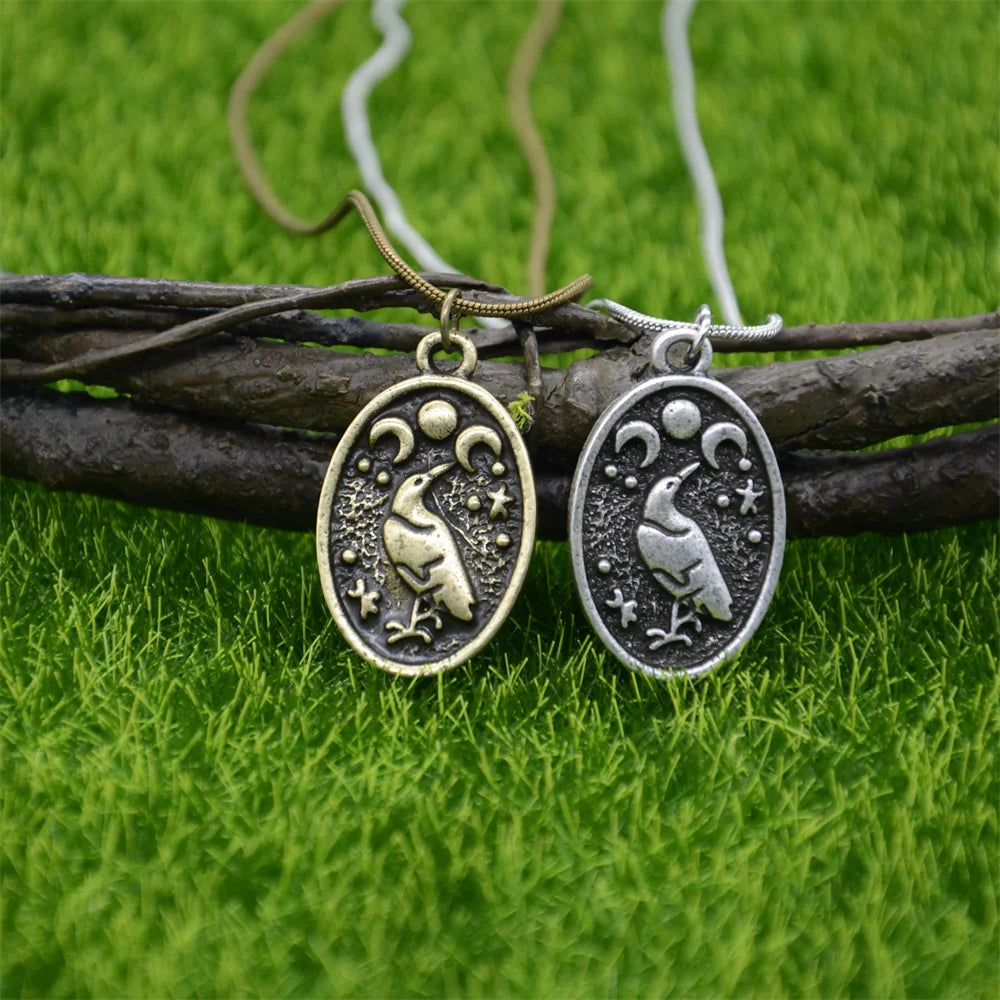 Odin Raven Triple Moon Goddess Viking Pendant Necklace Wicca Pagan Talisman Amulet Witchcraft Jewelry Valentines Day Gift