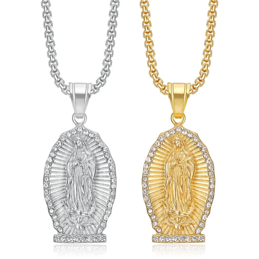 Stainless Steel Virgin Mary Pendant Necklace Fashion Gold Plated Clavicle Chain Hip Hop Jewelry For Women Men