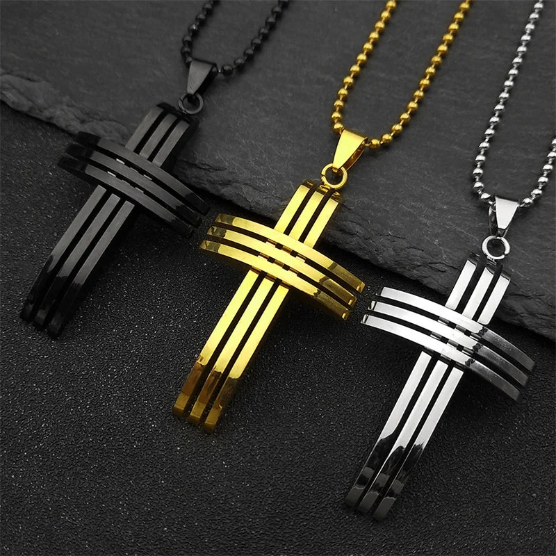 Stainless Steel Jesus Cross Car Pendants for Women Men Gold Color Christian Holy Lord Crucifix Amulet Bag Jewelry Gift