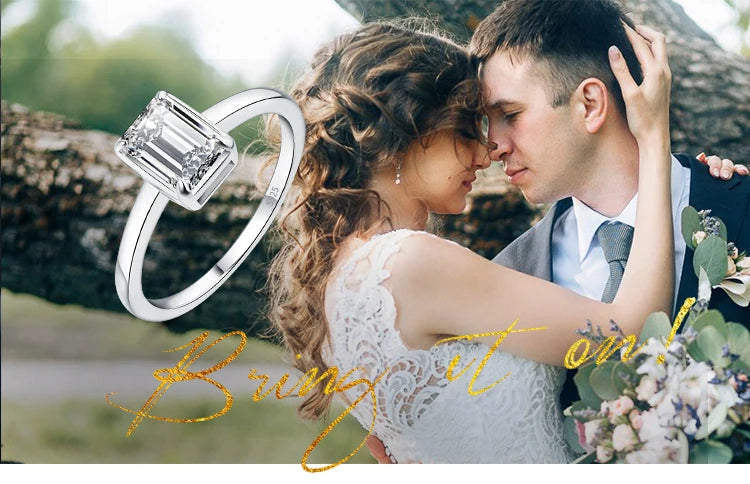 JewelryPalace Moissanite D Color 1ct Emerald Cut 925 Sterling Silver Solitaire Wedding Ring for Woman Yellow Rose Gold Plated