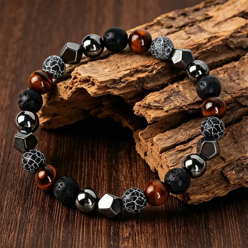 Tiger's Eye volcanic rock bracelet for men brother natural stone beads bangles black punk Hematite jewelry protection braclet