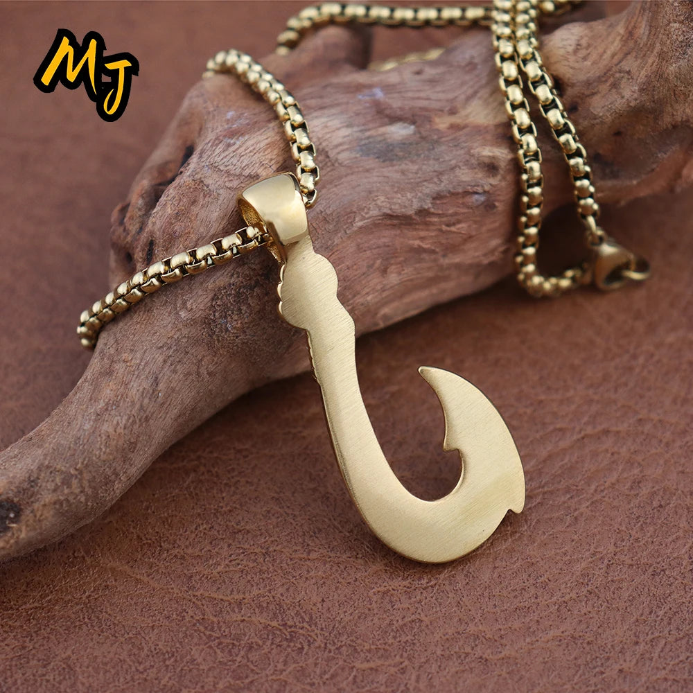 Classic Men's Fish Hook Pendant Stainless Steel Vintage Maui Magic Hook Necklace Fashion Punk Pirate Anchor Jewelry Accessories