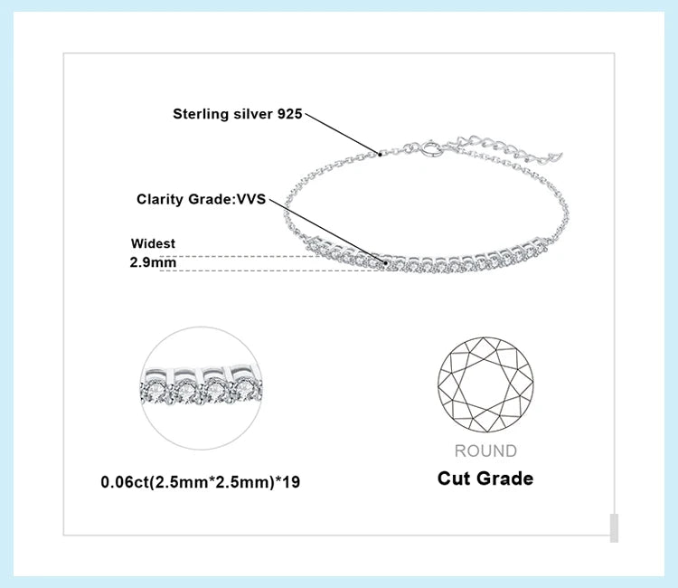 JewelryPalace Moissanite D Color Round Cut 925 Sterling Silver Adjustable Link Bracelet for Woman Yellow Rose Gold Plated