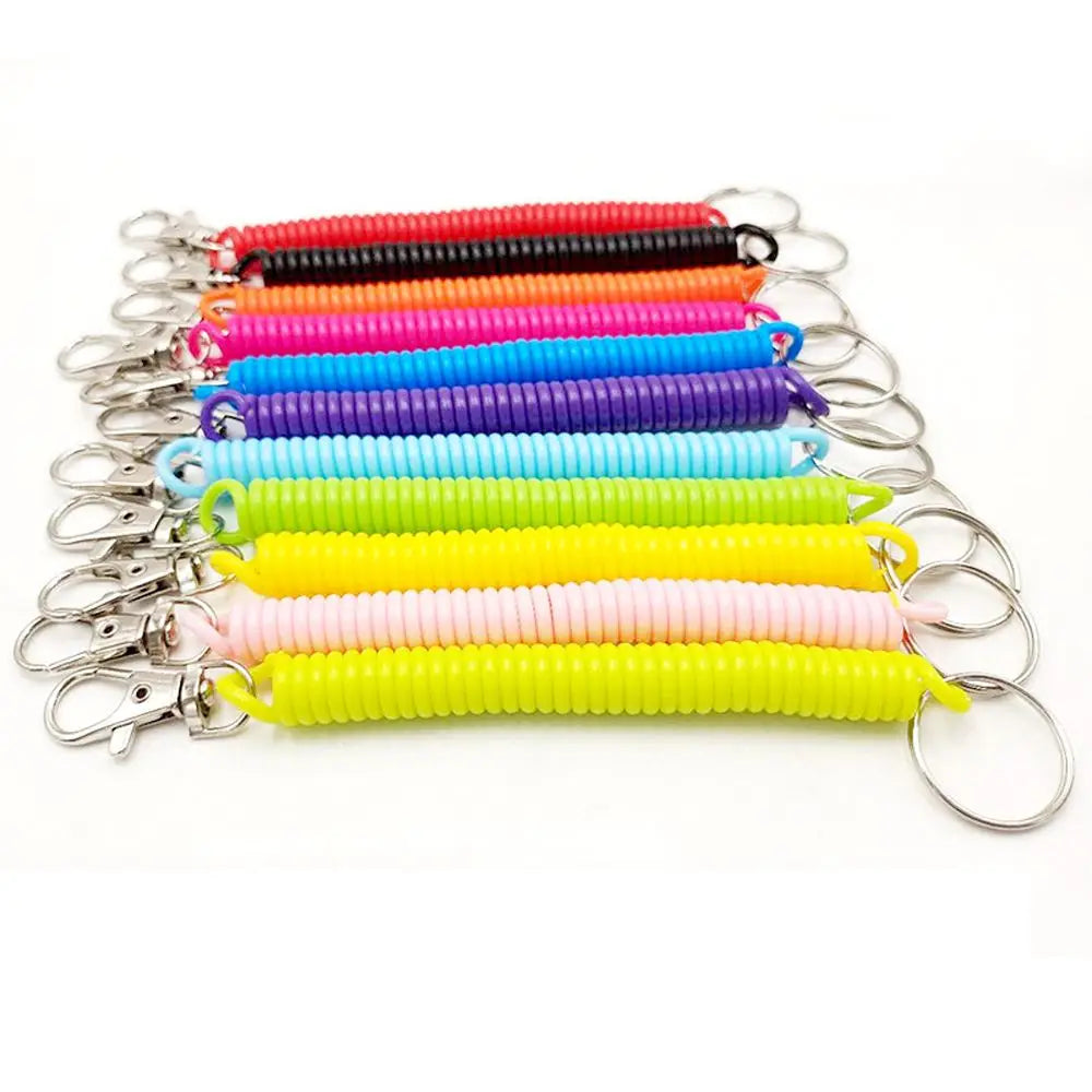 18cm Spiral Elastic Spring Rope Keychain Key Ring Metal Carabiner For Outdoor Anti-lost Phone Spring Key Cord Clasp Hook