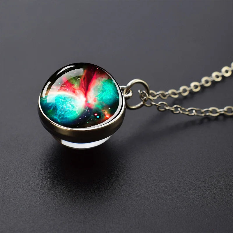 Ice and Fire Phoenix Yin Yang Aurora Necklaces Double Sided Glass Ball Pendant Fashion Chains Necklace Women Men Cool Jewelry