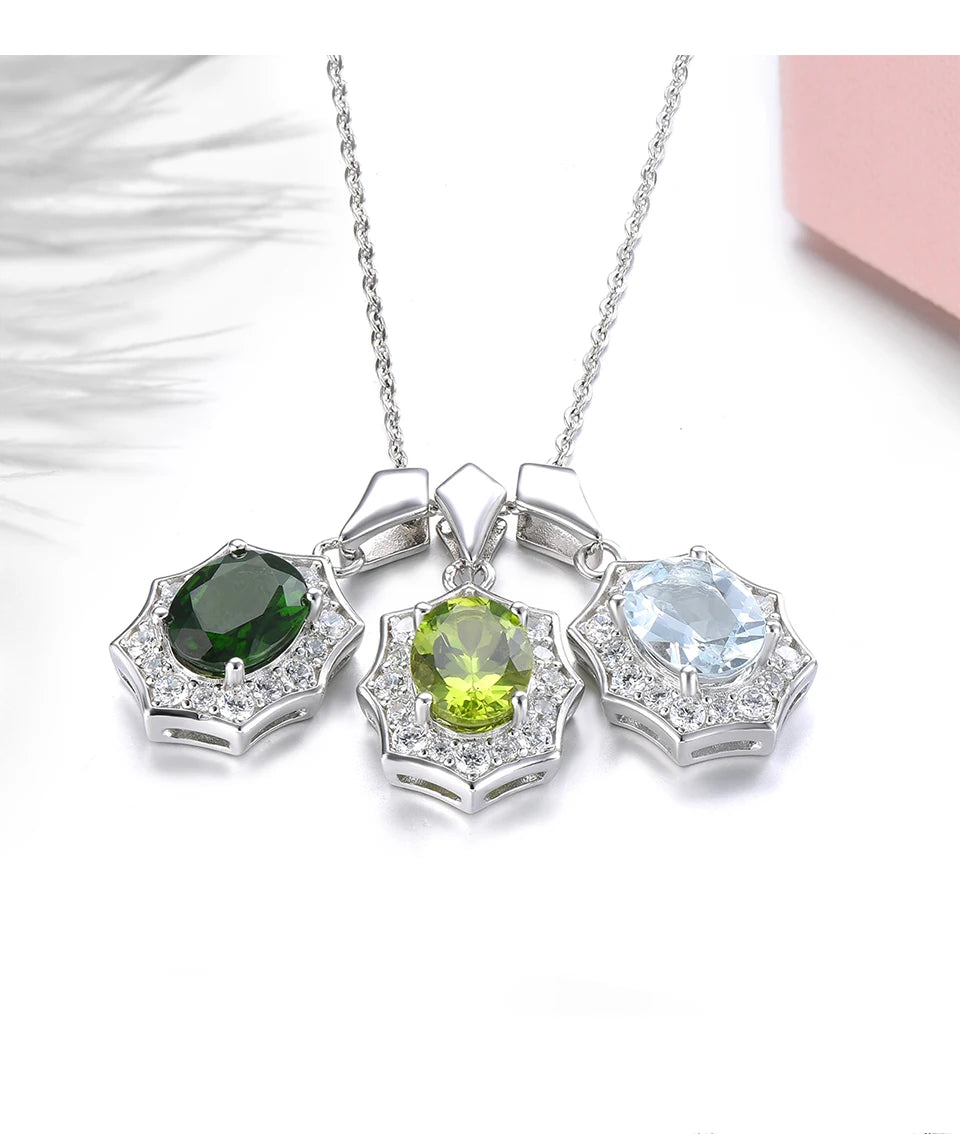 Natural Aquamarine Sterling Silver Pendant 1.6 Carats Genuine Light Blue Gemstone Classic Simple Design S925 Birthday Gifts