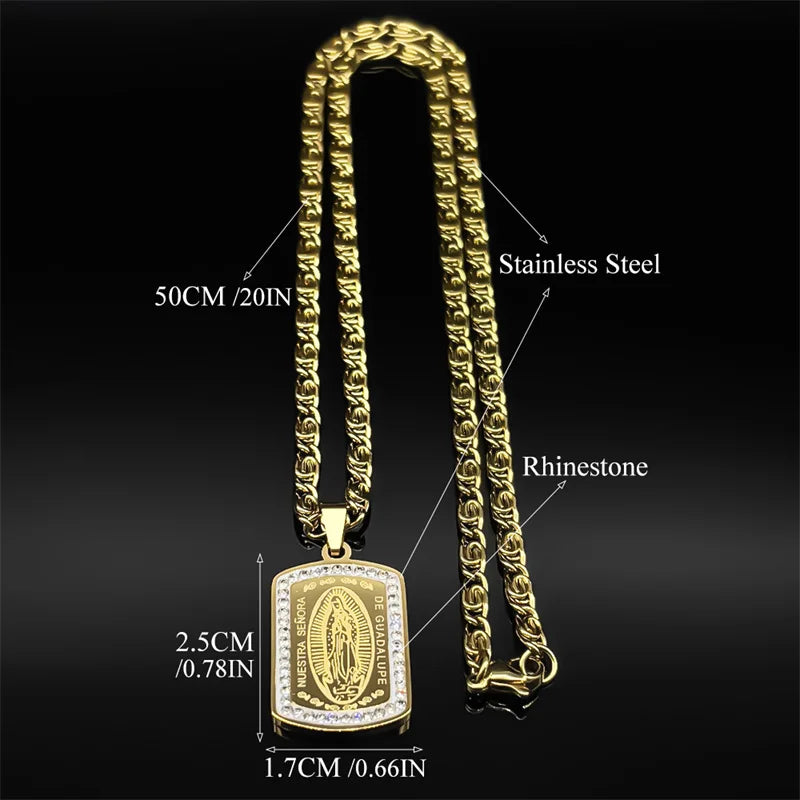Catholic Our Lady of Guadalupe Necklace for Women Men Stainless Steel Gold/Silver Color Virgin Mary Male Chain Jewelry