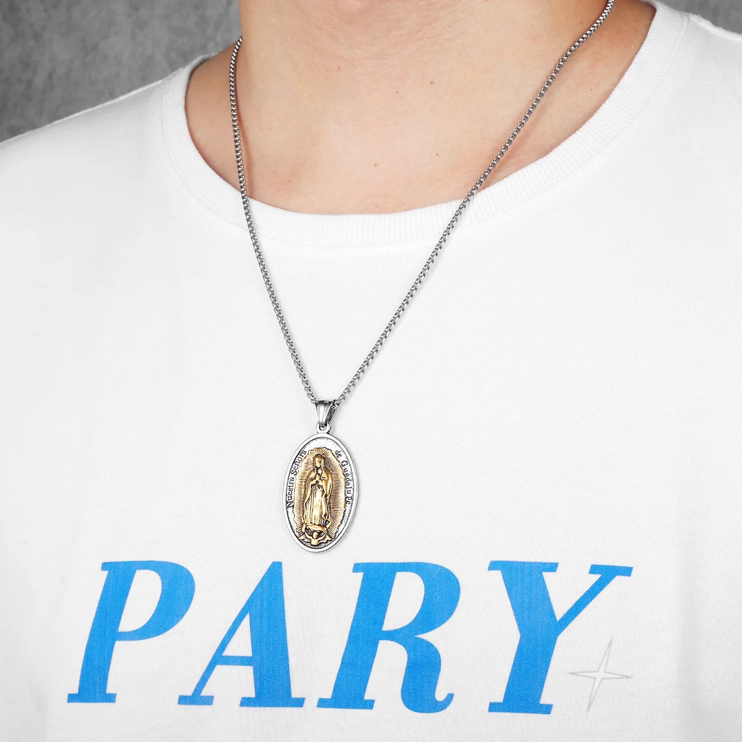 Catholic Guadalupe Powerful Amulet Rose Stainless Steel Men Necklaces Pendant Chain Vintage For Women Jewelry Gifts Wholesale