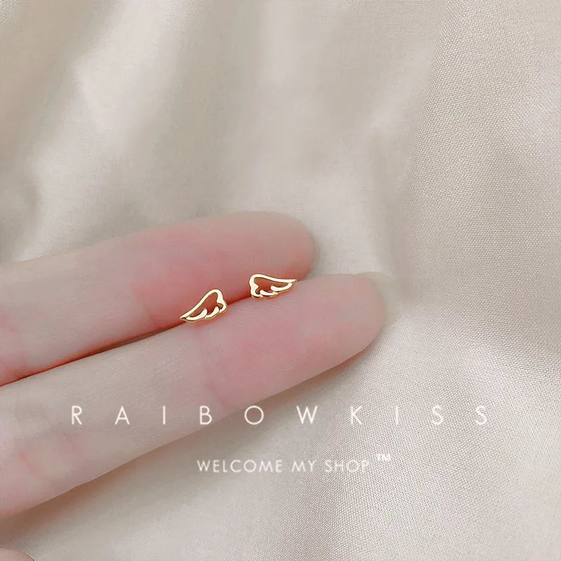Tiny Minimalist Silver Plated Korean Mini Small Heart Stars Stud Earrings for Women Student Teen Simple Ear Piercing Jewelry