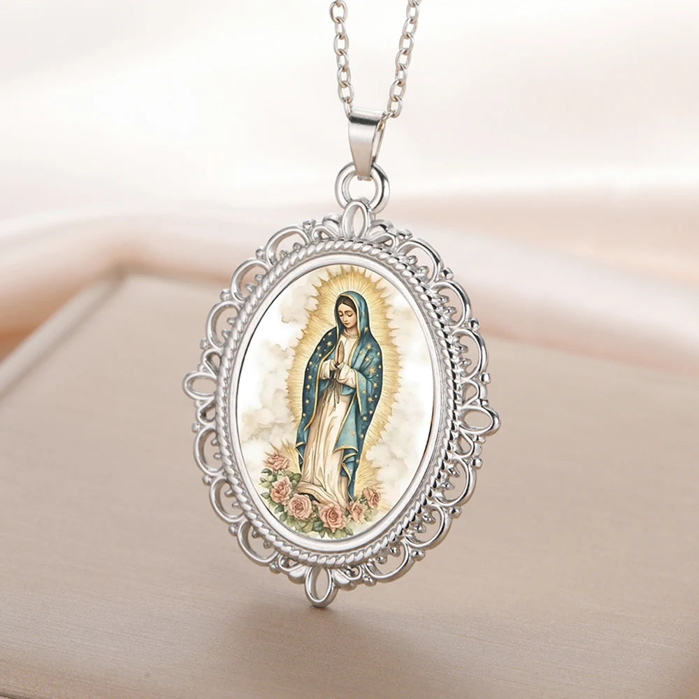 Our Lady of Guadalupe Necklace Catholic Virgin Mary Pendant Religious Faith Pray Protection Amulet Stainless Steel Jewelry